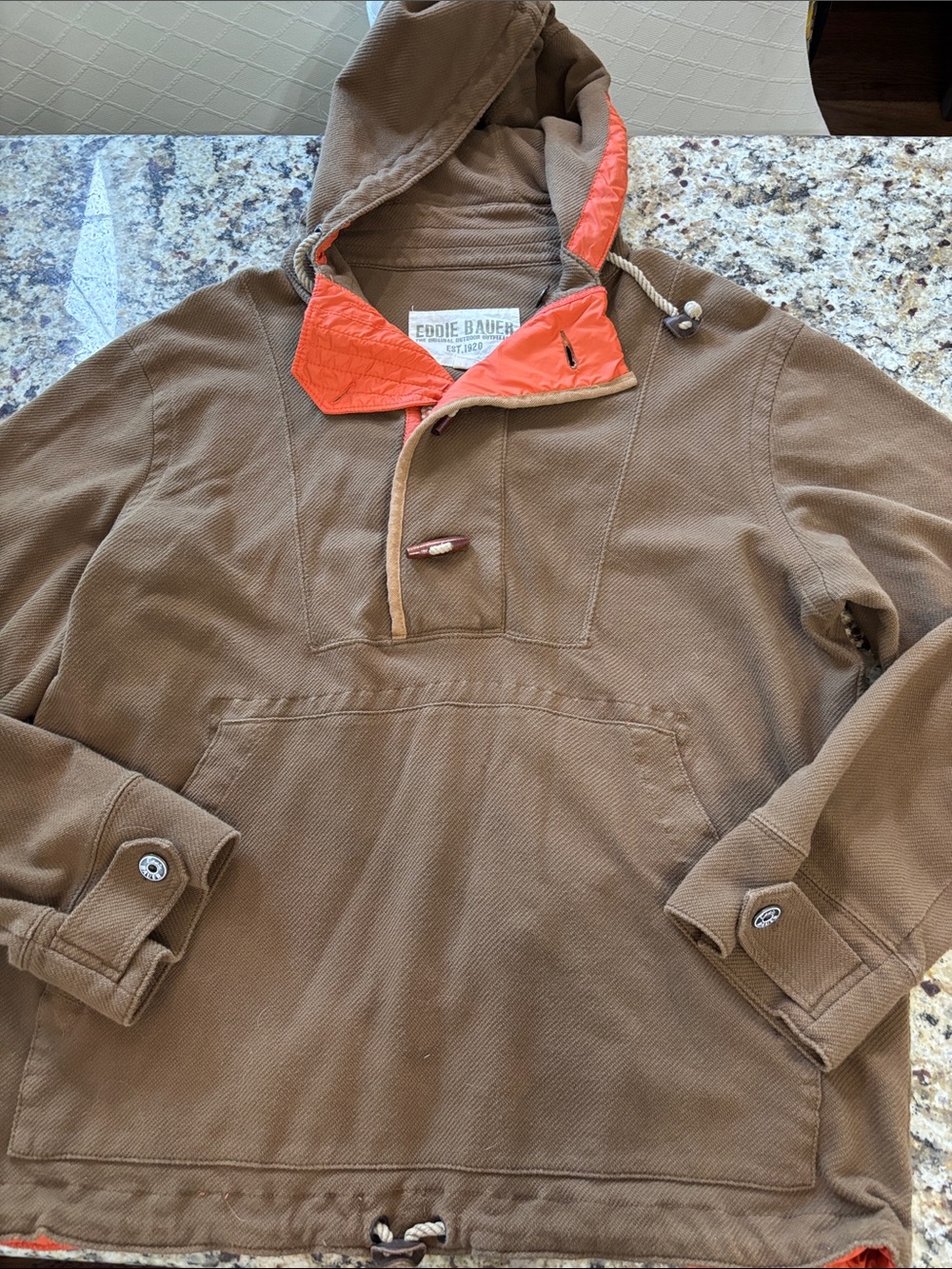 Vintage Eddie Bauer Brown Hooded Pullover with Orange Accent
